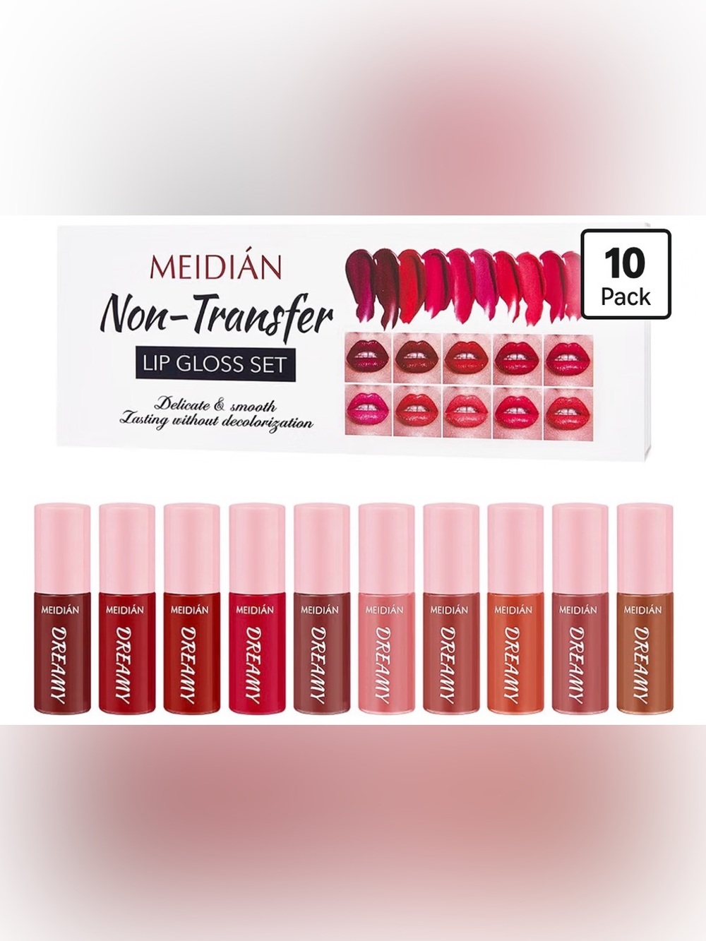 Dreamy Non-Transfer Lip Gloss Set — Pink & Red Shades (10 Pack)